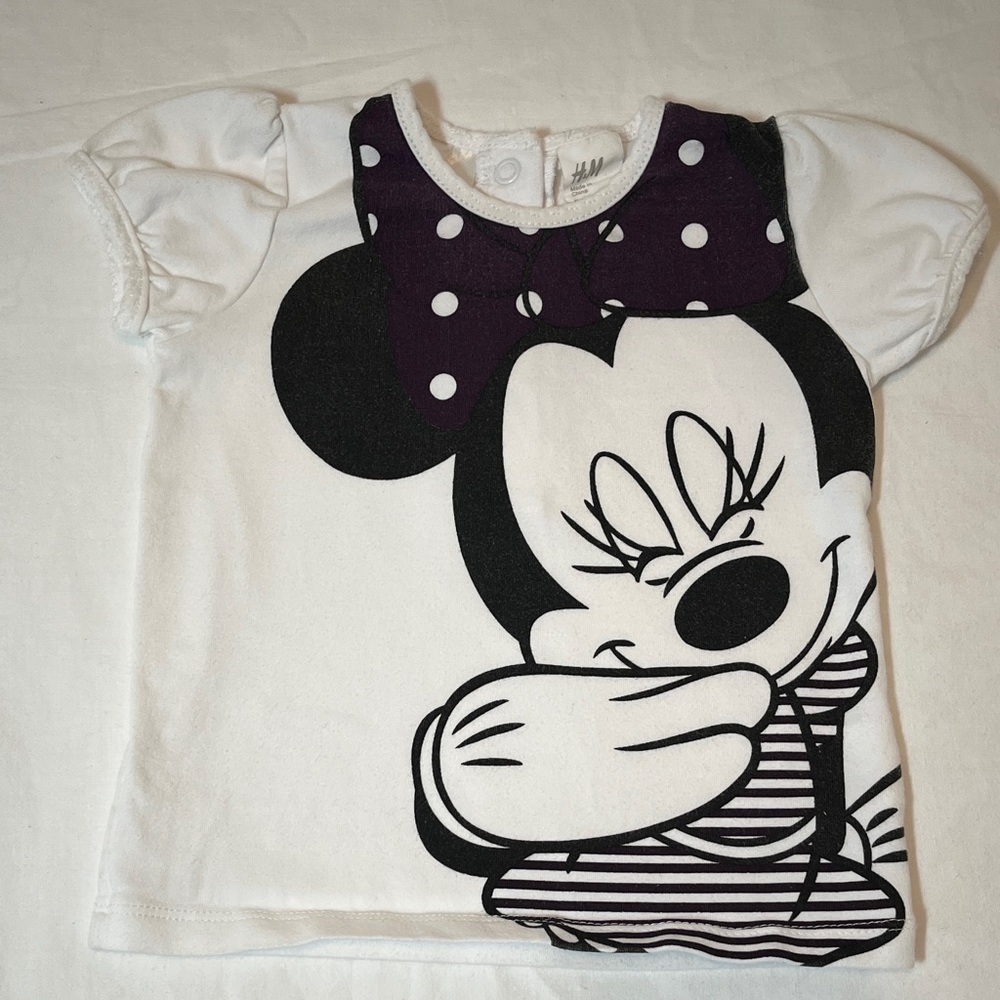 4-6M H&M x Disney White and Black Minnie Mouse T-Shirt